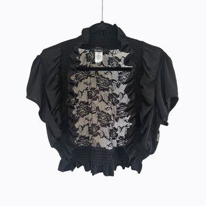 Vintage Urban Rose Cropped Bolero Shrug SzS Black Sheer Rose Lace Y2K Whimsigoth